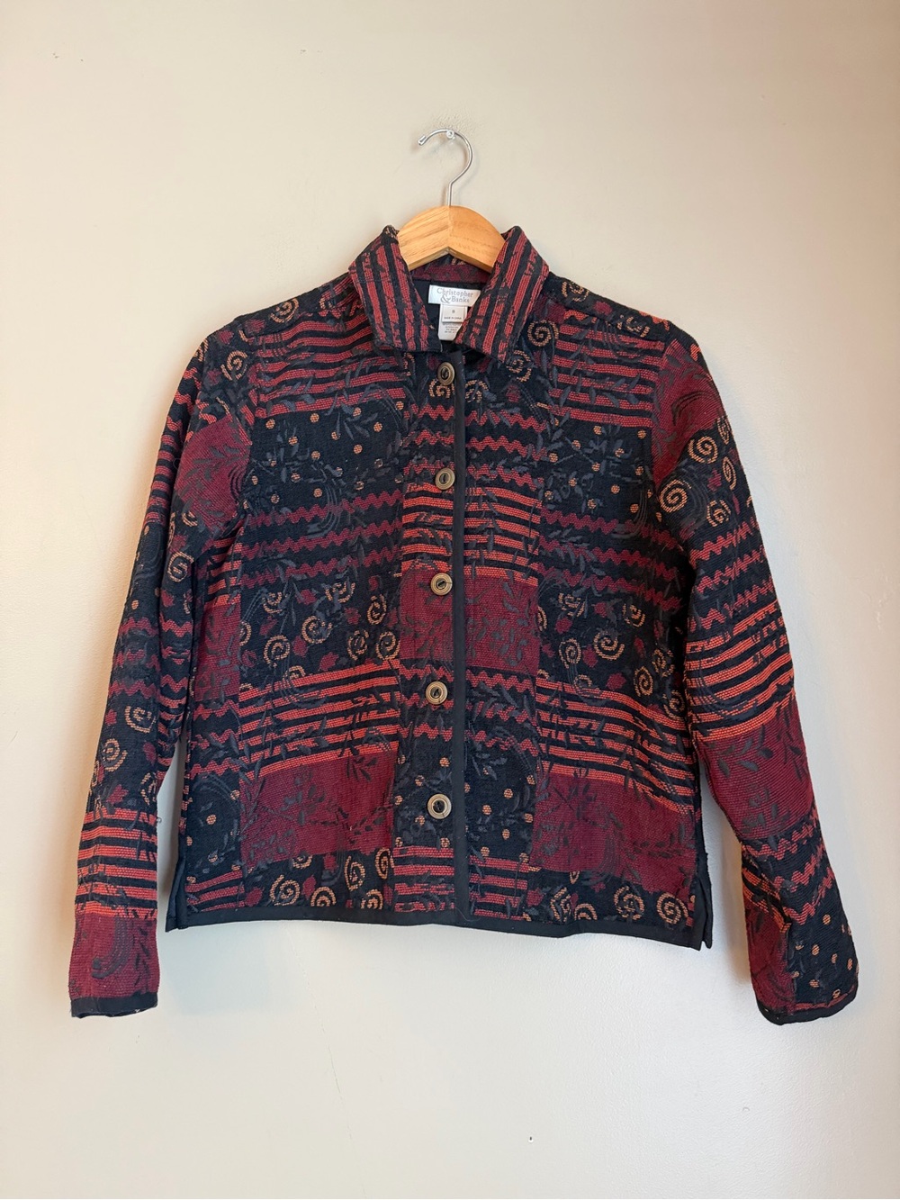 Christopher & Banks Womens Black Red Tapestry Button Reversible Blazer Size S